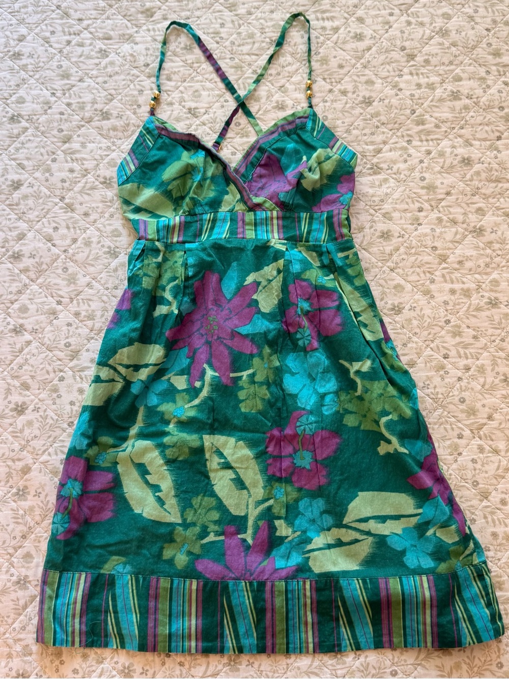Guess Green and Purple Smocked Tube Top